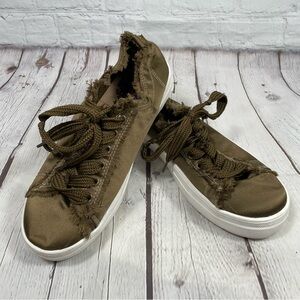 Rock & Candy Olive Green Satin Chunky Platform Sneakers Size 9